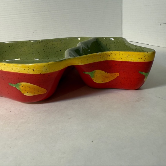 Hand Painted Chili Pepper Ceramic Jalapeno Chips Dip Serving Bowl 16” Party Gift - Picture 9 of 13